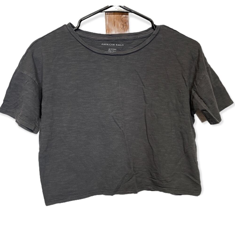 American Eagle Gray Short Sleeve Cropped Tee Shirt Size XS